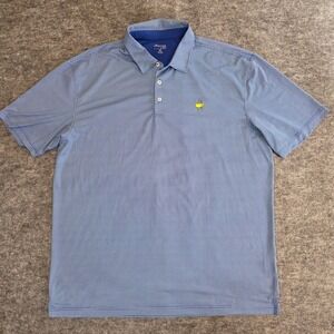 Masters Tech Golf Polo Shirt Mens XXL Blue Houndstooth Masters Logo Short Sleeve